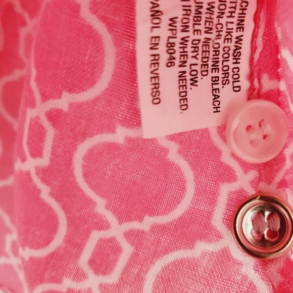 Charter Club Women's Petite 100% Linen 3/4 Sleeve Paper Geo Roll Tab Shirt size - Picture 5 of 6